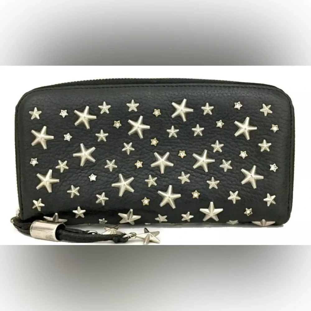 Authentic Jimmy Choo Filipa Star Studded
Rhinestone Leather Zip Long Wallet